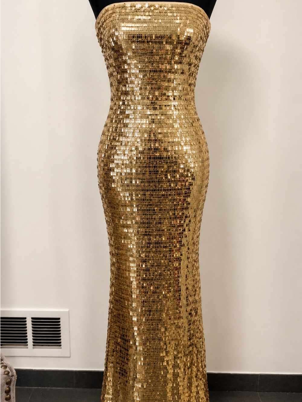 Simon Miller Gold Strapless Sequin Column Gown | Metallic Evening Dress - Picture 4 of 11
